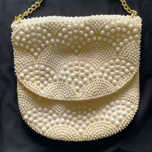 Vintage Hand Beaded Pearl Purse made in Hong Kong